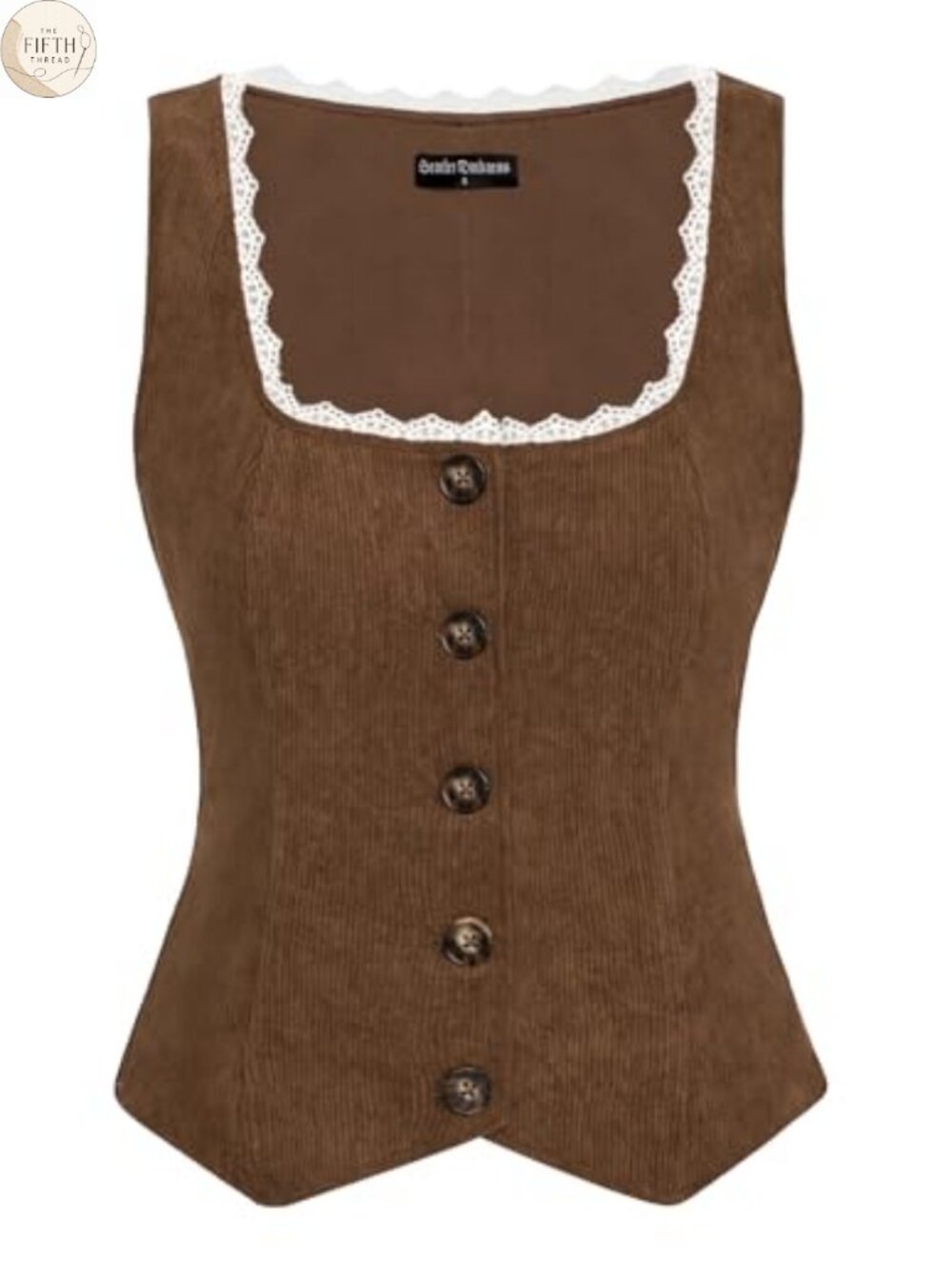 Corduroy Vest Renaissance Waistcoat Lace Trim Button Down Sleeveless